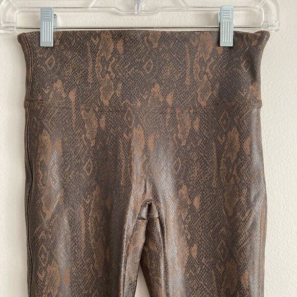 Spanx Leggings Faux Leather Snakeskin Print Brown Pull On Womens Size Small - Picture 2 of 9